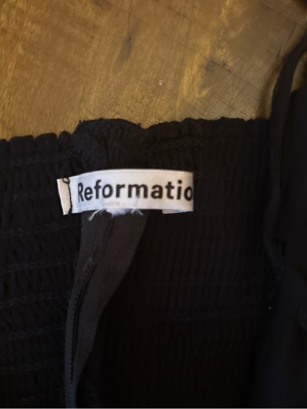 Reformation Black Smocked Crop Top
